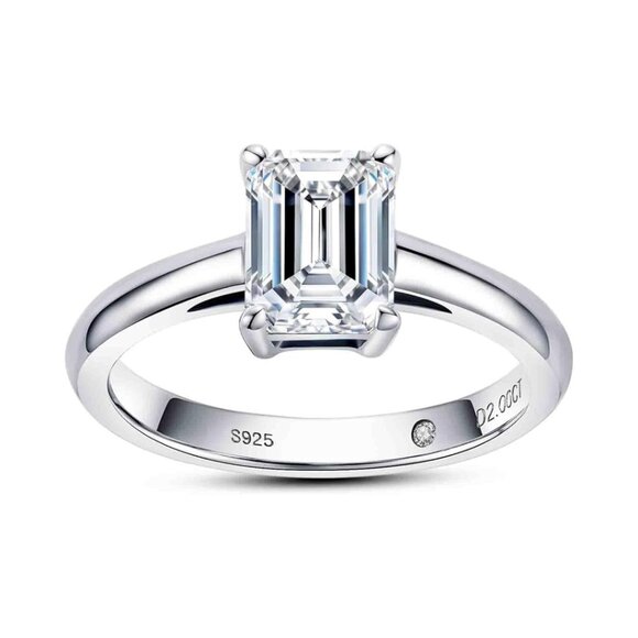 Certified 2ct Moissanite Engagement Promise Ring Emerald Cut
